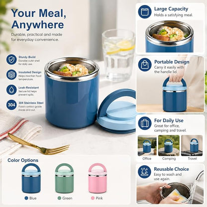21.3oz Leakproof Stainless Steel Thermal Lunch Container for Hot and Cold Food