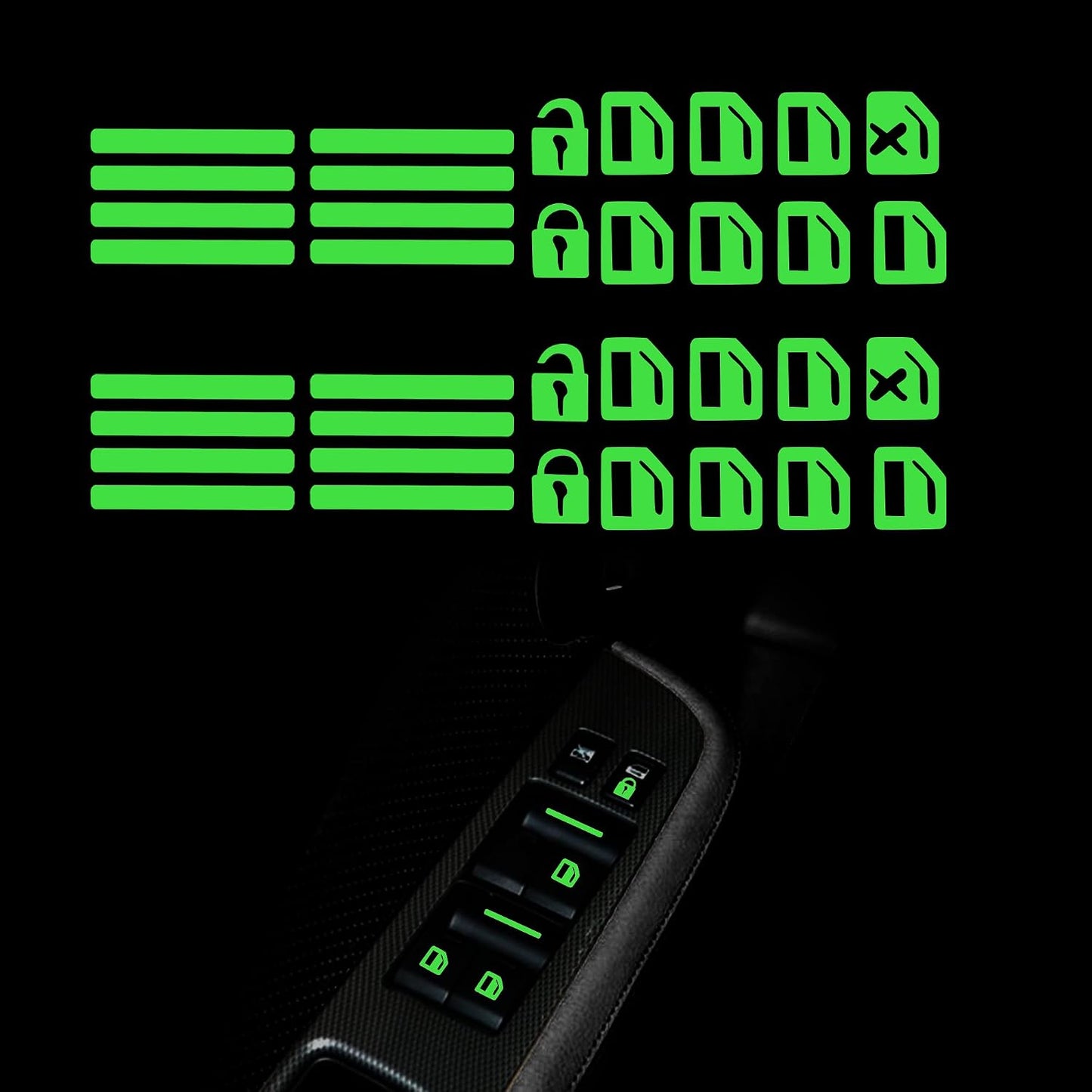 2 Sheets Control Switch Luminous Sticker for Car Outer Door Handle Button