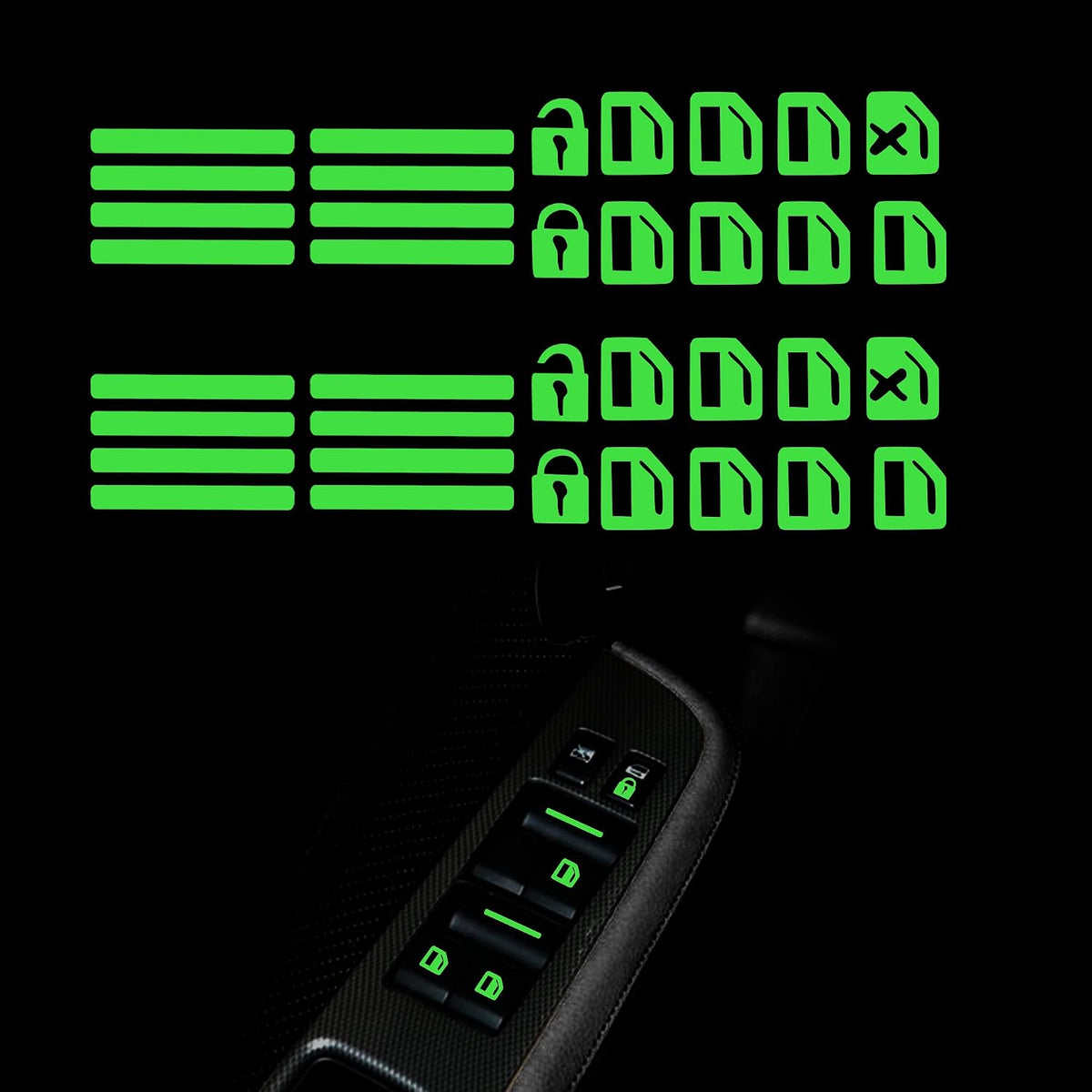 2 Sheets Control Switch Luminous Sticker for Car Outer Door Handle Button