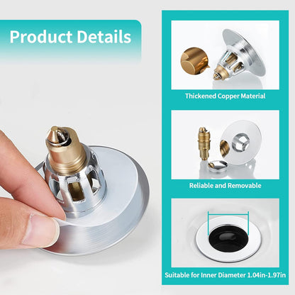 Sink Stopper, Bathroom Sink Drain Strainer with Hair Catcher