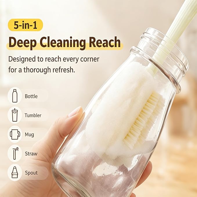 2Pcs 5 in 1 Multifunctional Portable Gap Cleaning Brush, Long Handle Multi-Function Insulation Cups Brushs