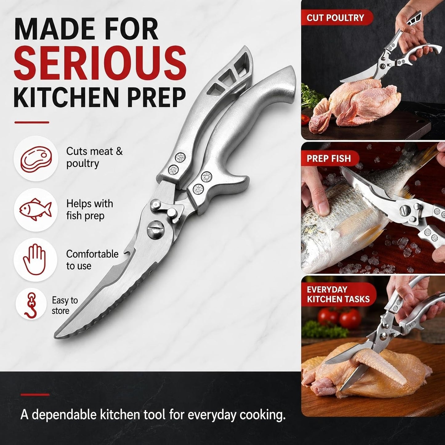 Bone Shears - Heavy-Duty Kitchen Scissors with Fish Scaler & Bottle Opener
