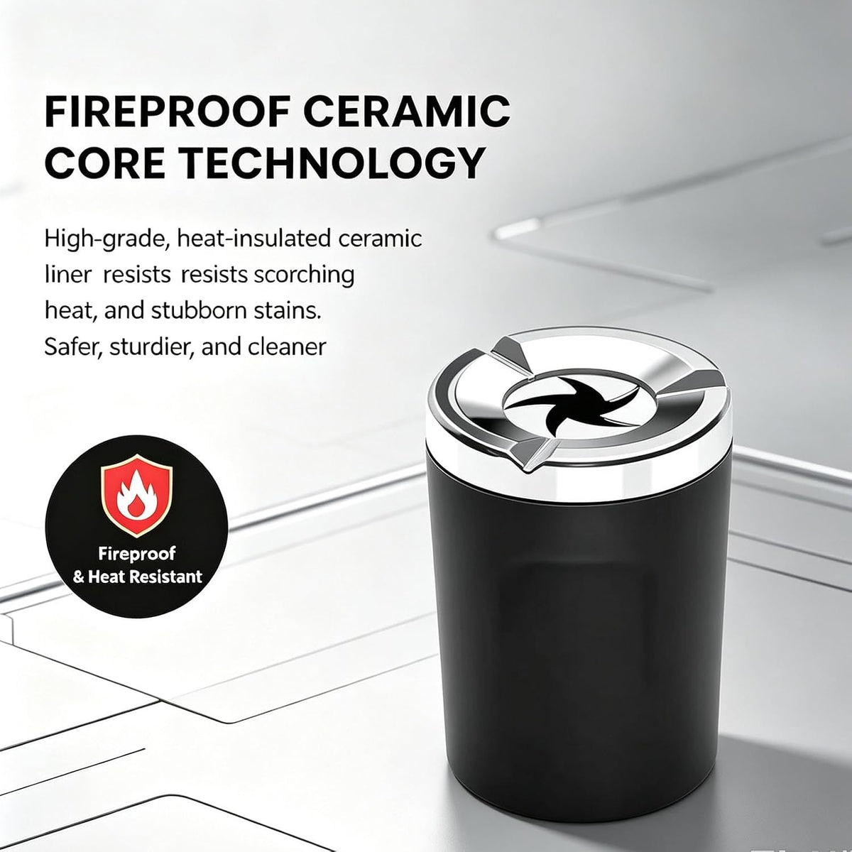 Rotating Car Ashtray With Ceramic Inner Liner, Automotive Ash Holder With Fireproof Core
