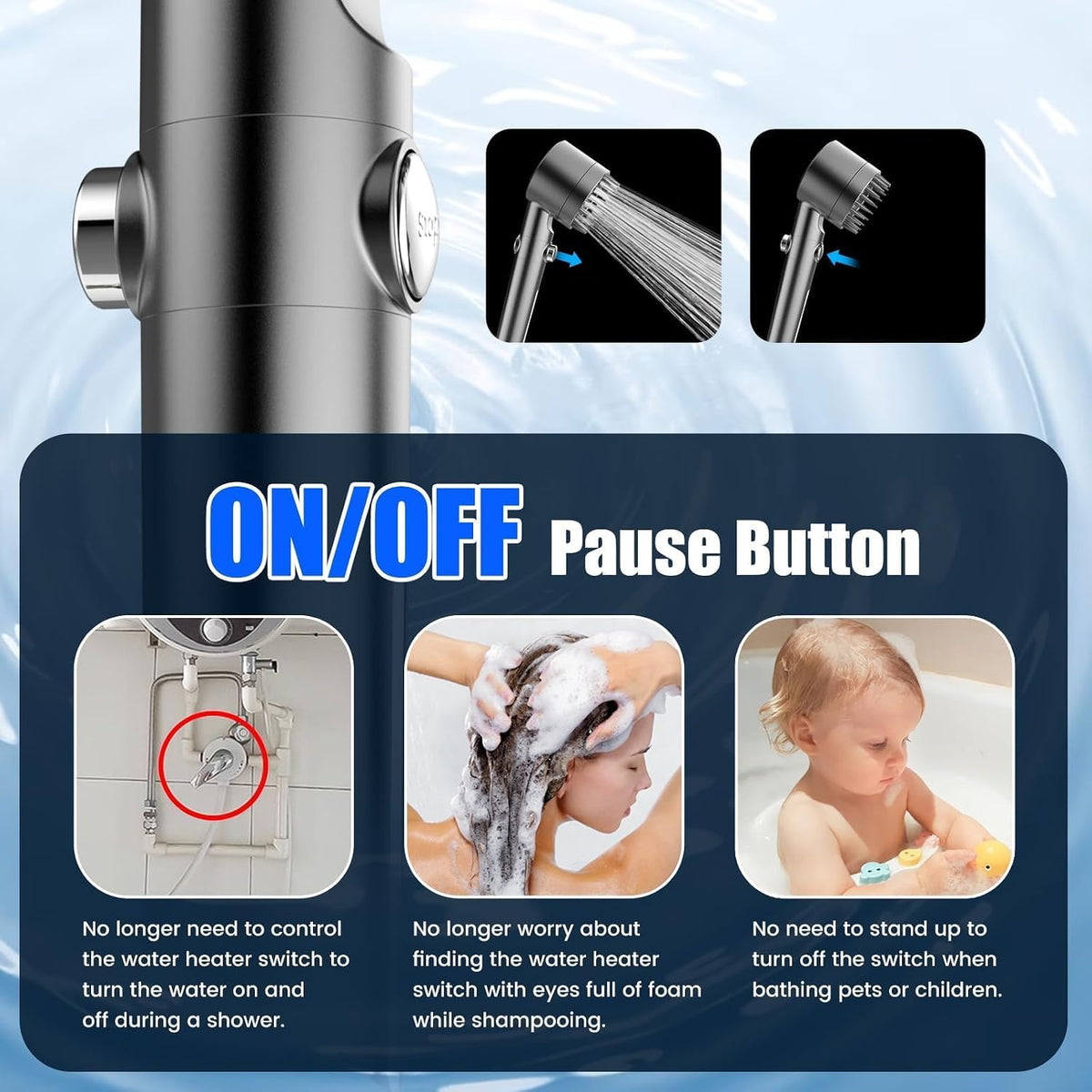 Silver Filtered Handheld Shower Head with ON/OFF Switch, Multi-Mode