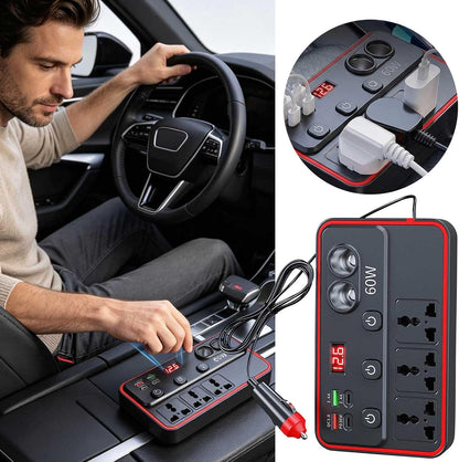Multifunctional Car Charger with AC Outlets & USB - Inverter for Car 12/24V to 220V Fast Charging Converter