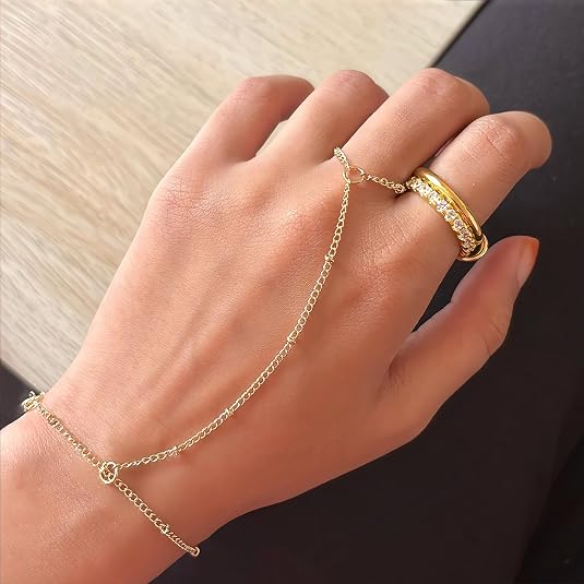 4 Pcs/set Hand Chain Bracelets for Women, Dainty Ring Bracelet Hand Chain