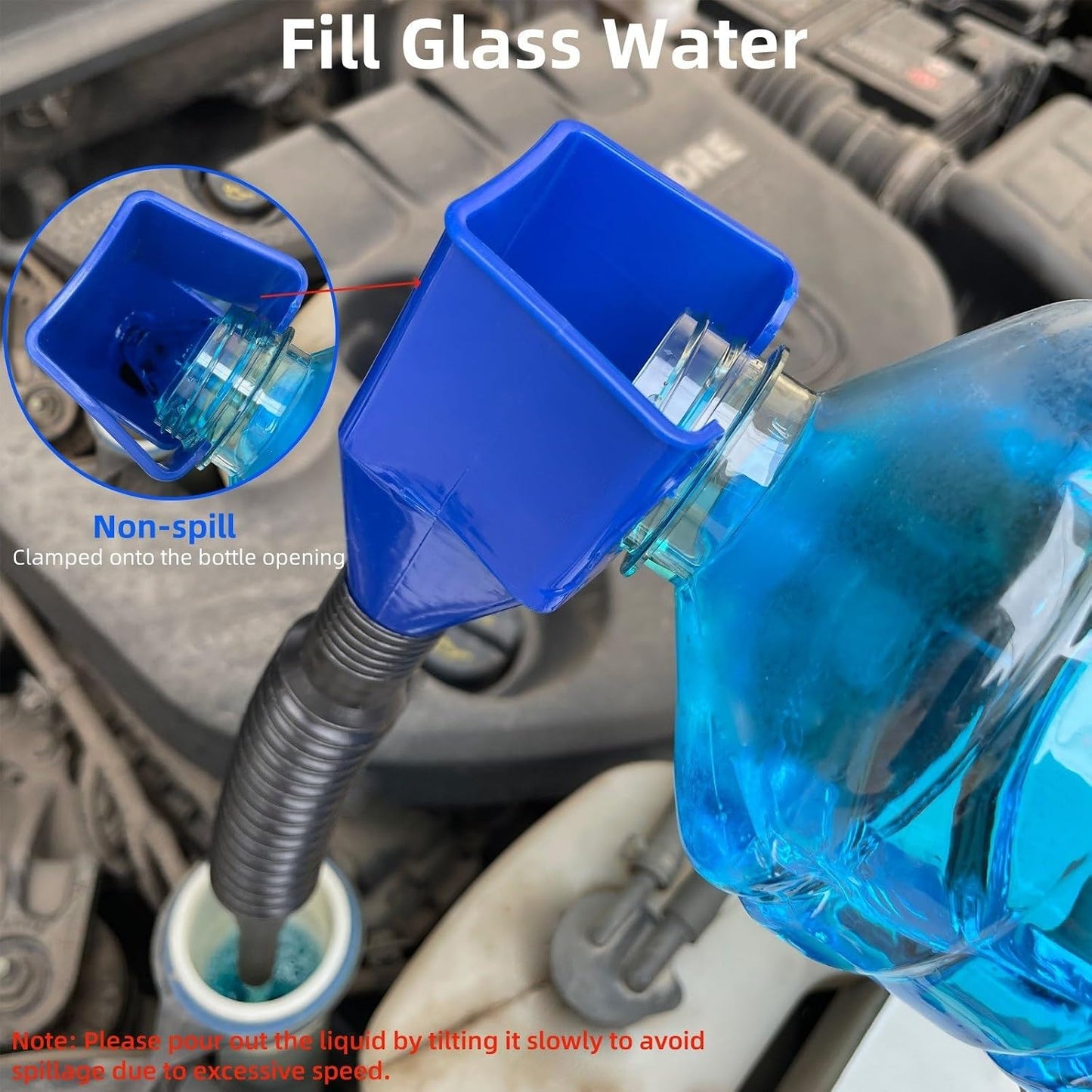 2pcs Funnel for Car,Retractable Funnel with Flexible Hose and Filter