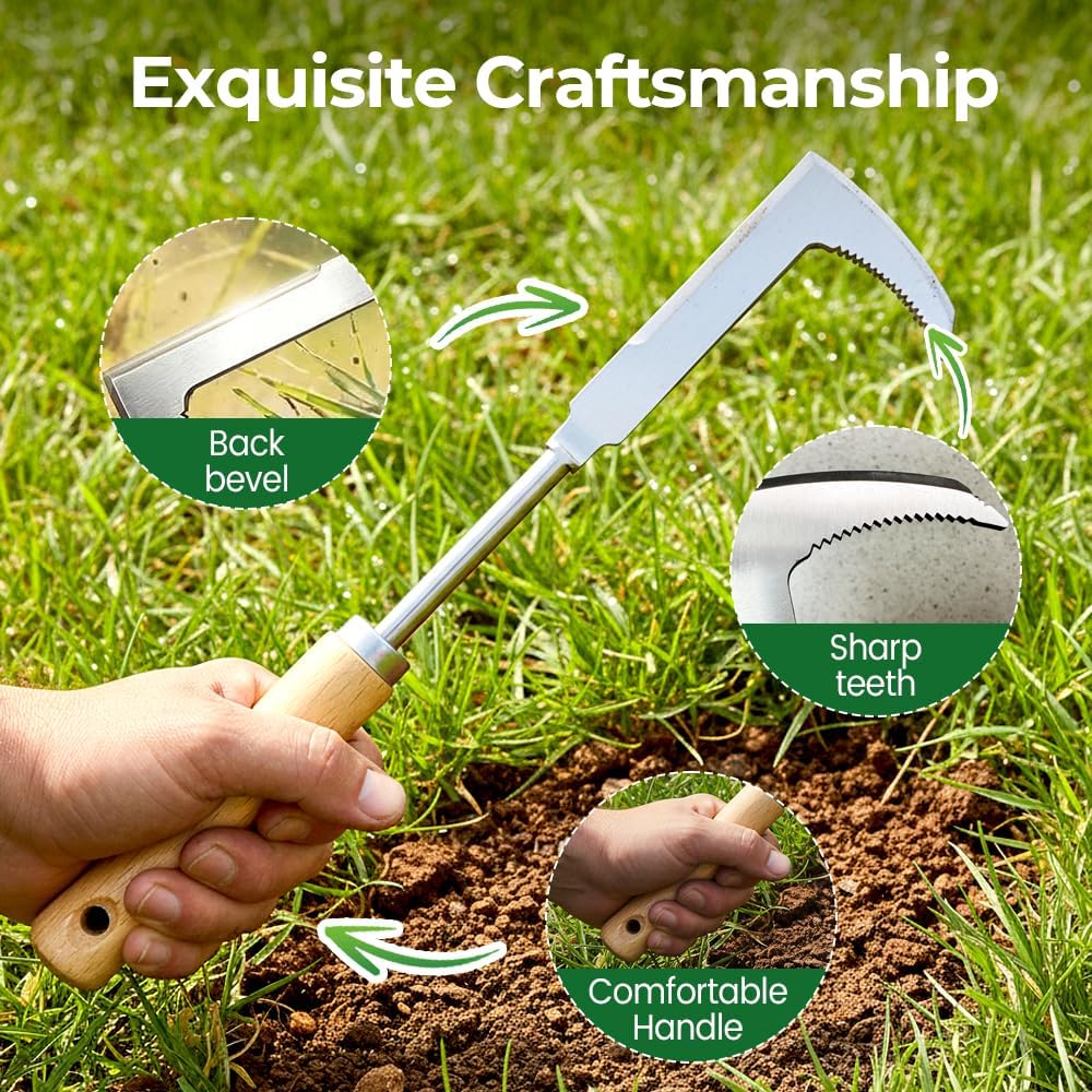Crack Weeder, Stainless Steel L-Shaped Crevice Weeder Tool with Wood Handle