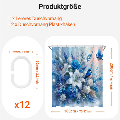 Blue Bird Shower Curtain, Weighted Hem, Anti-Mould, Water-Repellent, Washable with 12 Eyelets & Curtain Rings