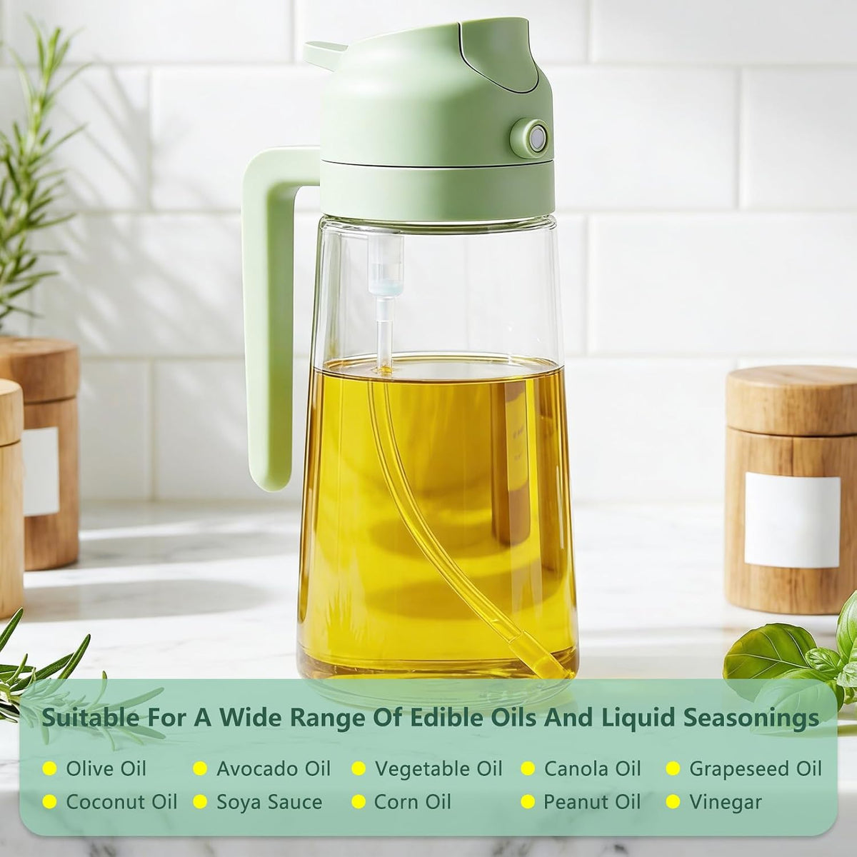 2 in 1 Olive Oil Spray for Cooking, 470ml/16oz Oil Dispenser for Kitchen and Home