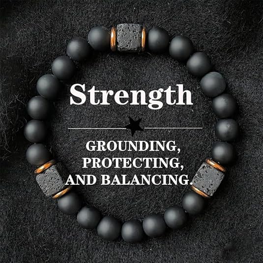 Agate Obsidian Hand Chain Bracelet, 8mm Root Chakra Stone Boost Confidence & Stability