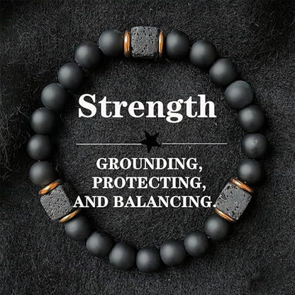 Agate Obsidian Hand Chain Bracelet, 8mm Root Chakra Stone Boost Confidence & Stability