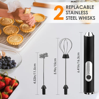 Milk Frother Handheld, Rechargeable Coffee Frother Wand with 2 Stainless Whisks 3 Speeds