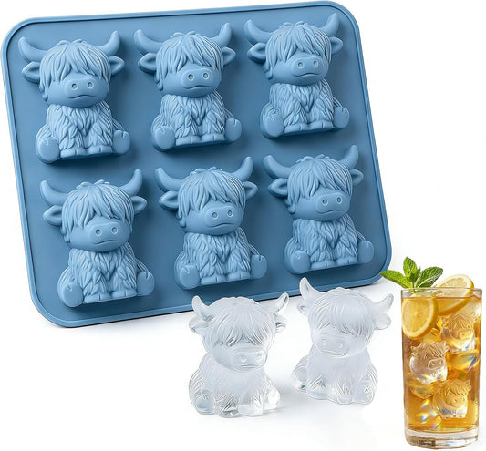 Mini Highland Cow Ice Cube Mold - Cute 3D Silicone Tray for Whiskey, Cocktails & Party Drinks