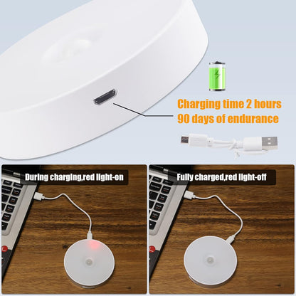 4Pcs Motion Sensor Light Indoor, Night Light(3000K ) | 8 LEDs, USB Rechargeable, 3 Light Modes, 400 mAh Battery