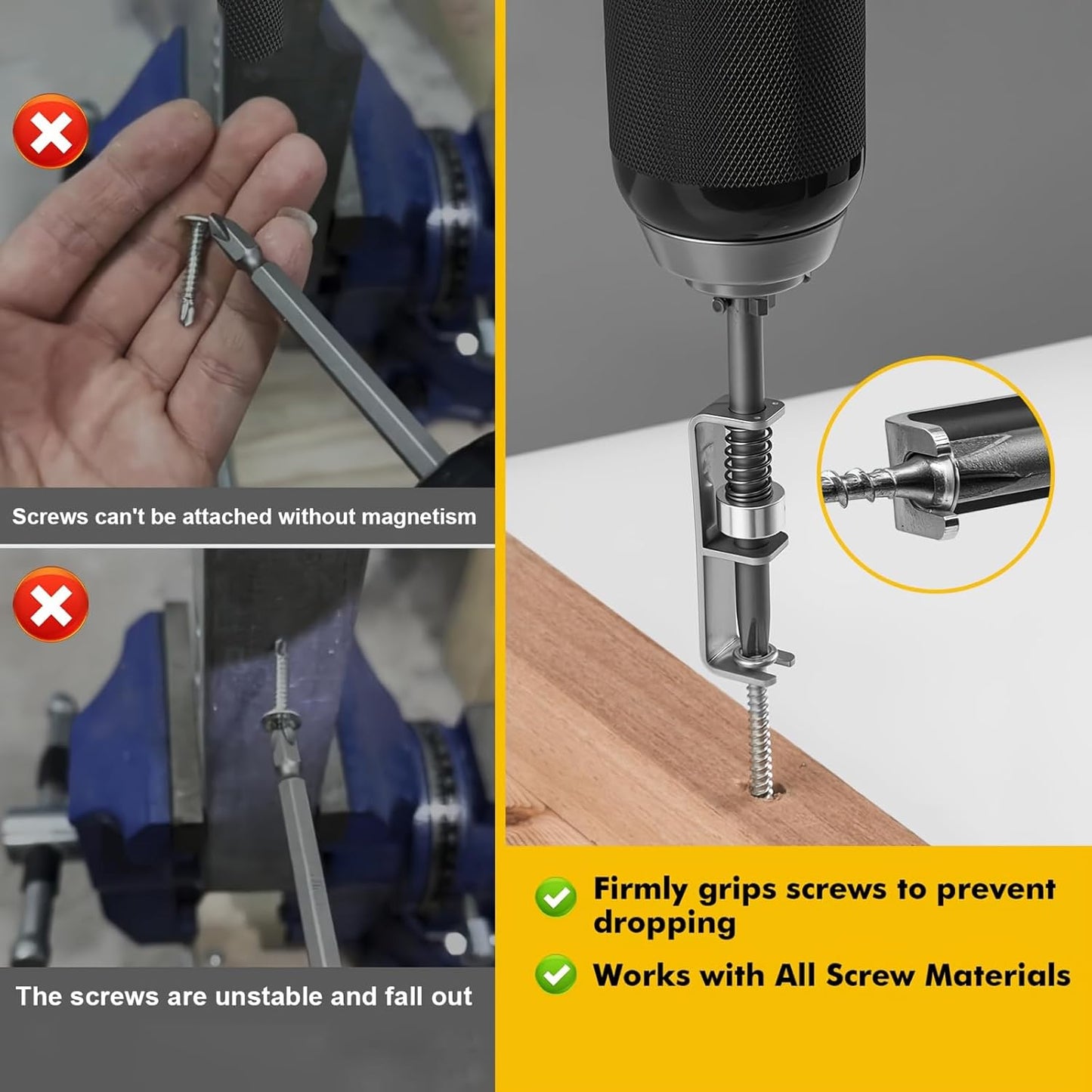 2Pcs Spring-Loaded Anti-Drop Screwdriver Bit Holder Clamp - Single-Hand Operation