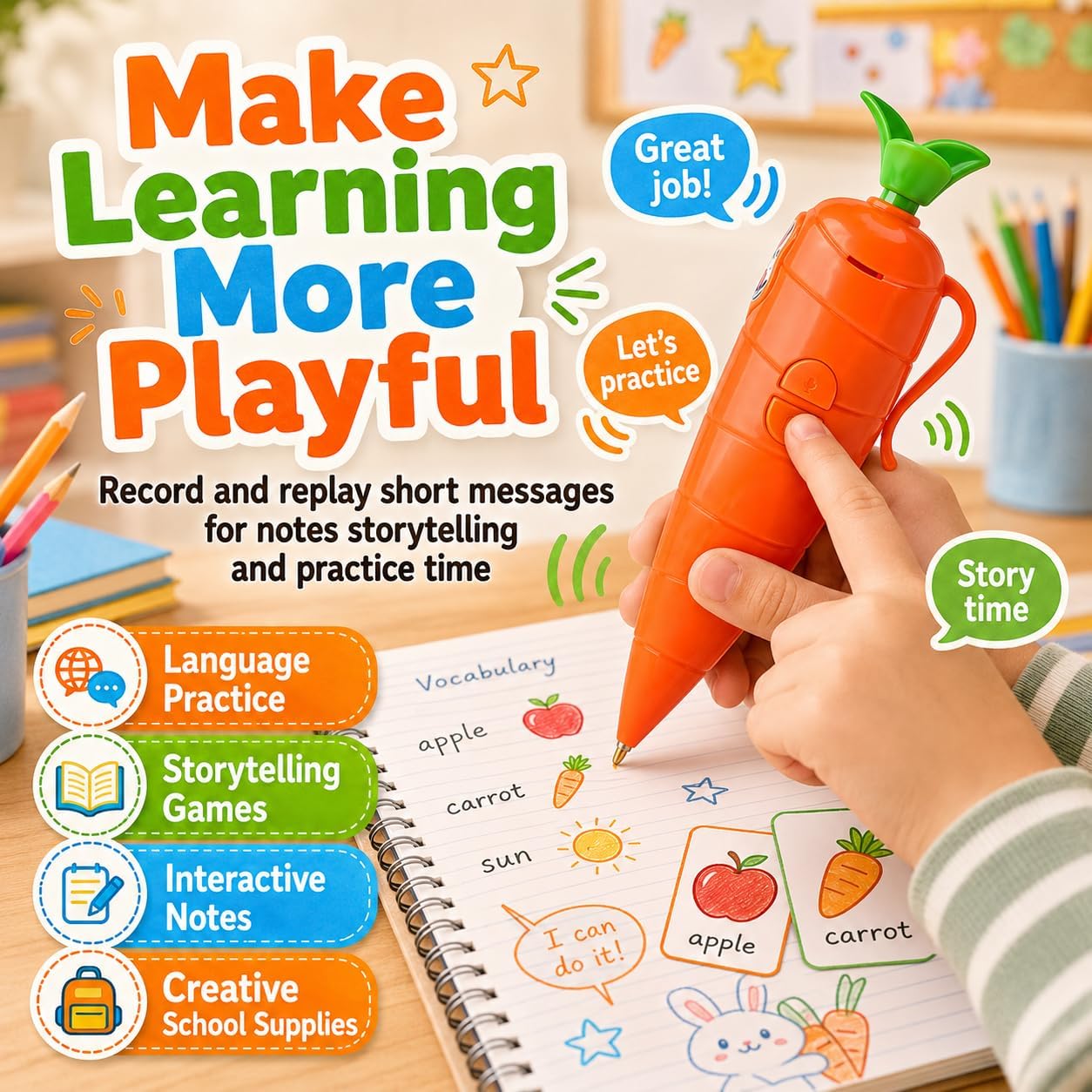 Carrot Recorder Pen, 2026 New Multi-Function Voice Recording Pen with Ballpoint Writing Tool