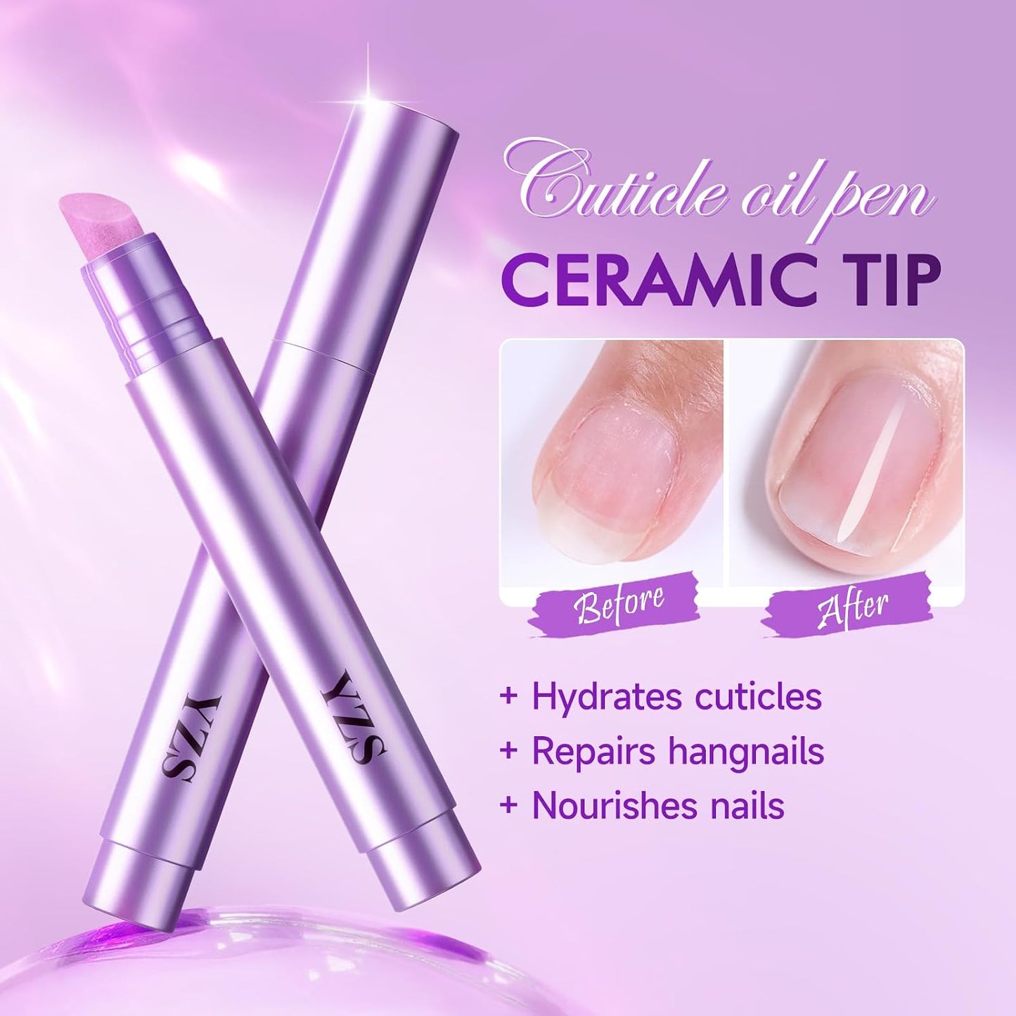 2PCS 3-in-1 Nail Care Pen, Cuticle Oil Cuticle Pusher Nail Oil Pen