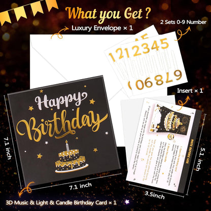 UPGRADED DIY Age Birthday Cards Fireworks Pop Up Cake Light and Music Happy Birthday Card Gift