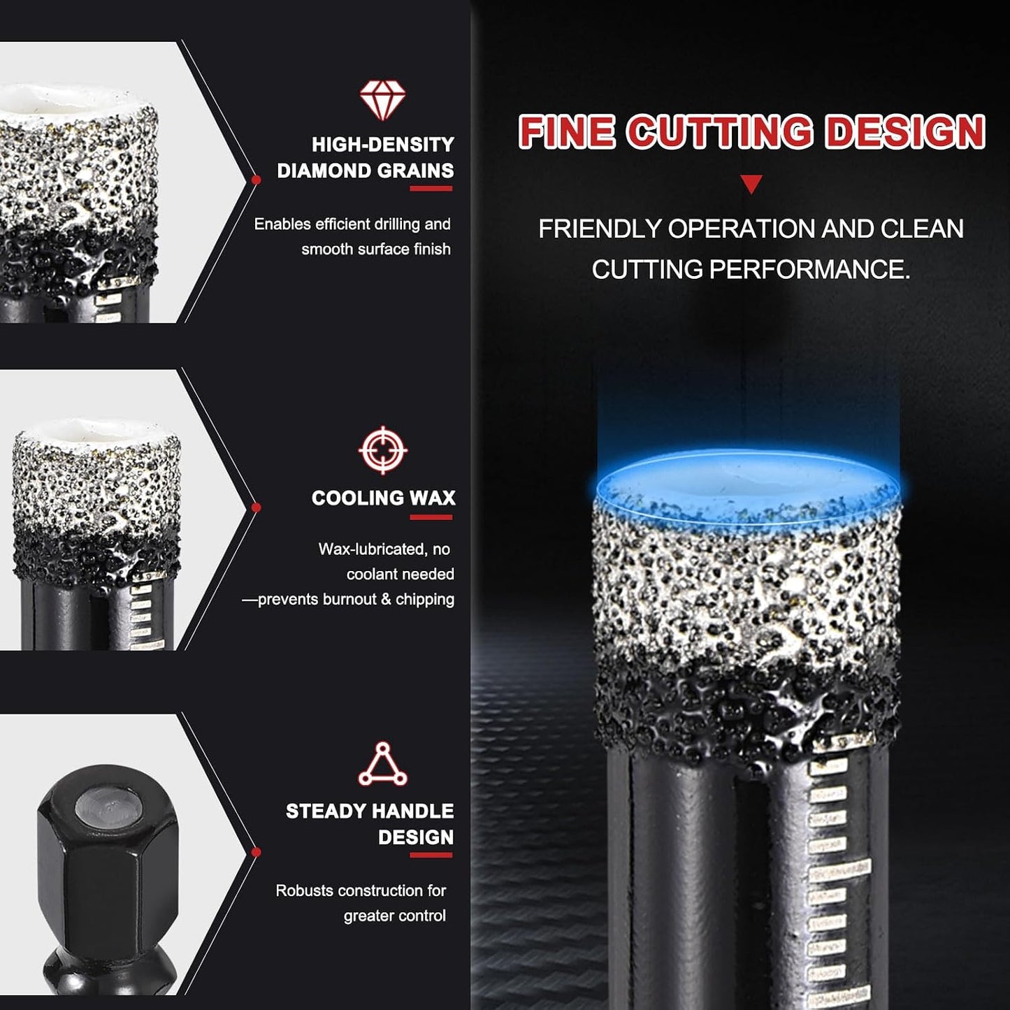 6Pcs 6-16mm Dry Diamond Core Drill Bit Set,Diamond Tile Hole Saw Kit with Hex Shank