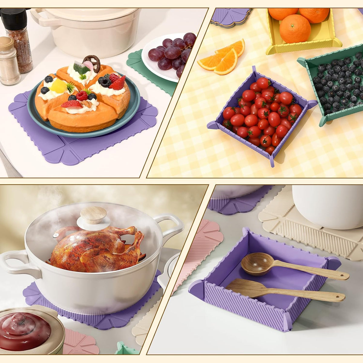 2-in-1 Magnetic Silicone Mat & Foldable Serving Tray, Non-Slip Heat Resistant Waterproof Food Grade