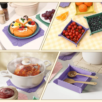 2-in-1 Magnetic Silicone Mat & Foldable Serving Tray, Non-Slip Heat Resistant Waterproof Food Grade