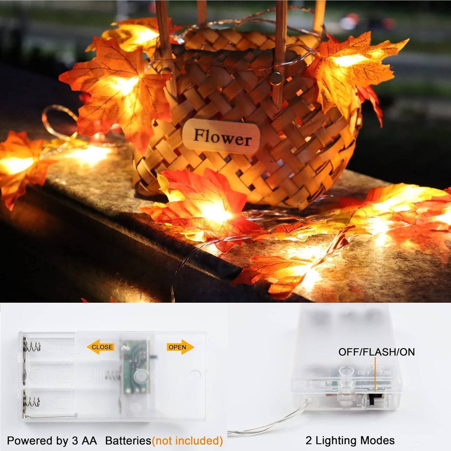 Fall Decor Enlarged Maples Leaves Lights Total 20Ft 40LED