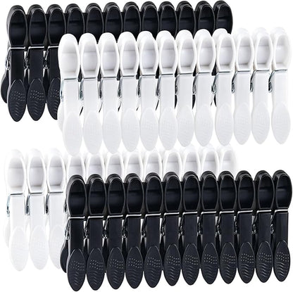 48Pack Black White Plastic Clothespins, Clothes Pins Heavy Duty Outdoor, Non-Slip Laundry Clips