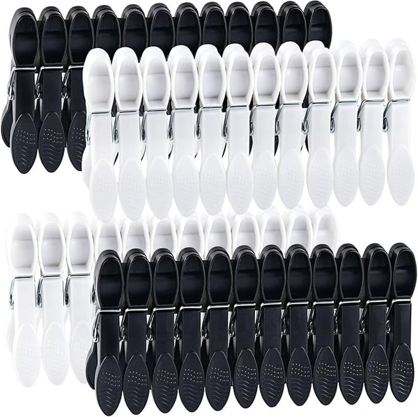 48Pack Black White Plastic Clothespins, Clothes Pins Heavy Duty Outdoor, Non-Slip Laundry Clips