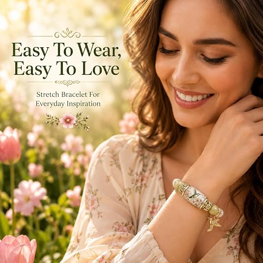 Limited Edition Hummingbird Floral Stone Bracelet, Mixed Rose Quartz & Green Aventurine Beads With 3D Hummingbird Charm