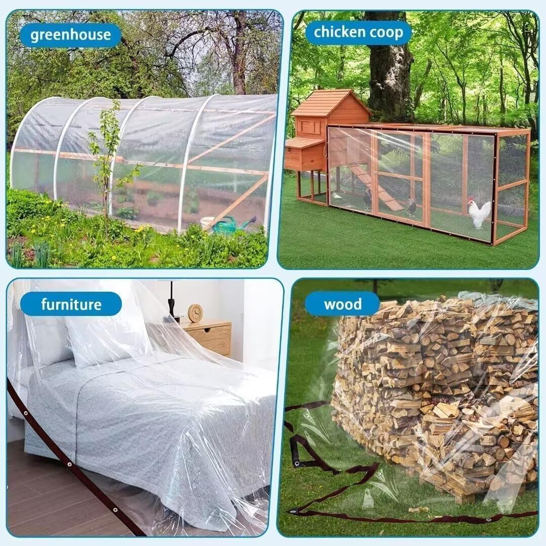 Clear Waterproof Cover Tarp 6.5 x 6.5ft Plastic Tarps Heavy Duty