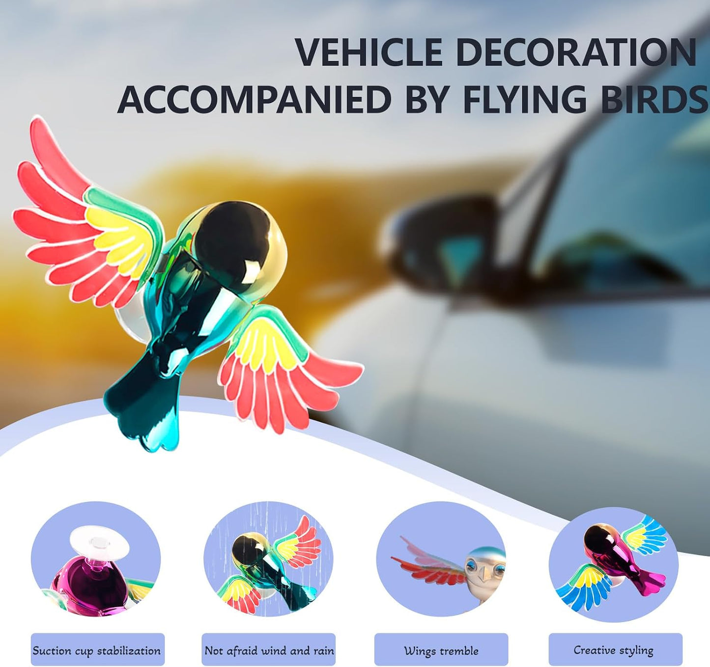 2Pcs Bionic Flying Bird, Funny and Cute Car Decoration, Wings Swing with Wind