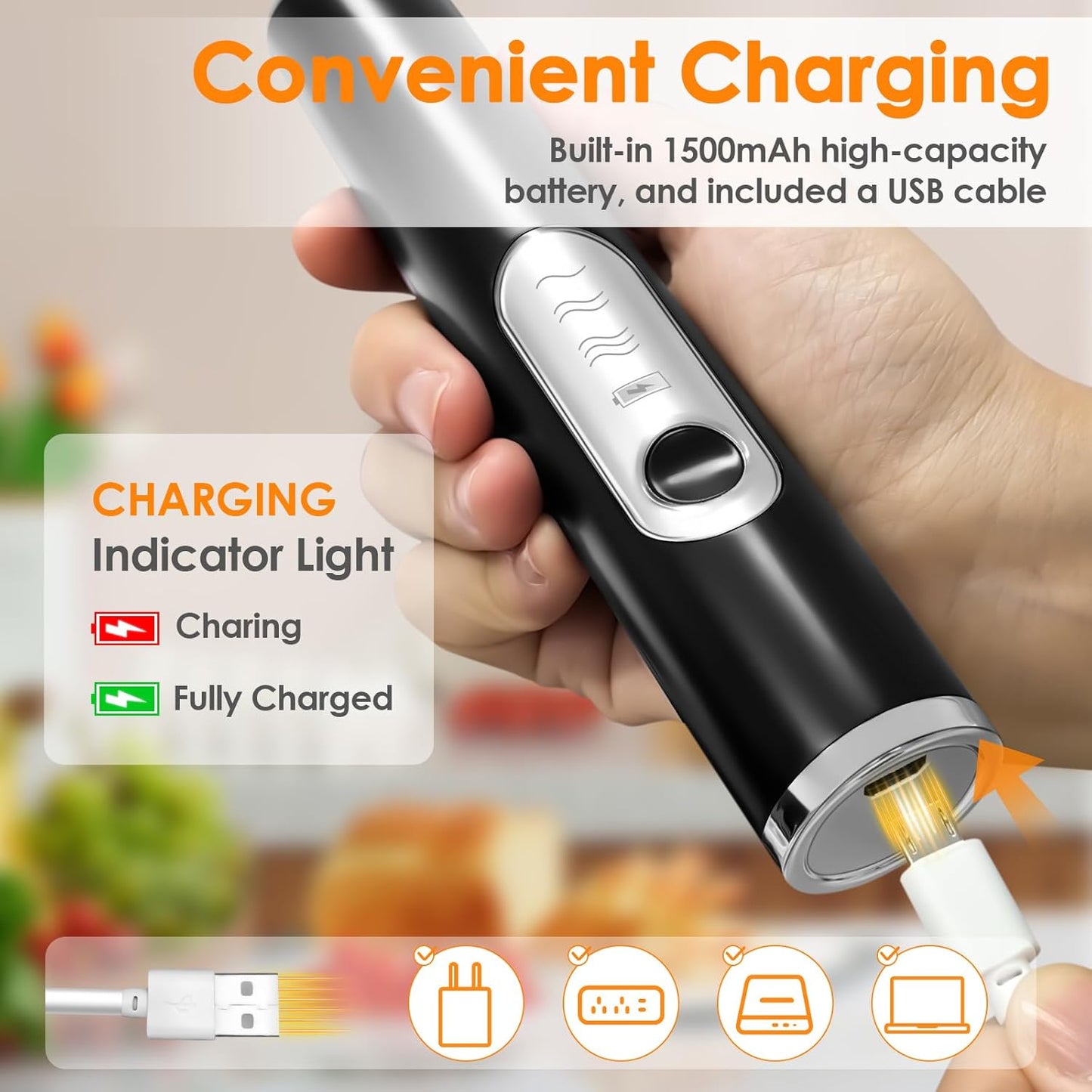 Milk Frother Handheld, Rechargeable Coffee Frother Wand with 2 Stainless Whisks 3 Speeds
