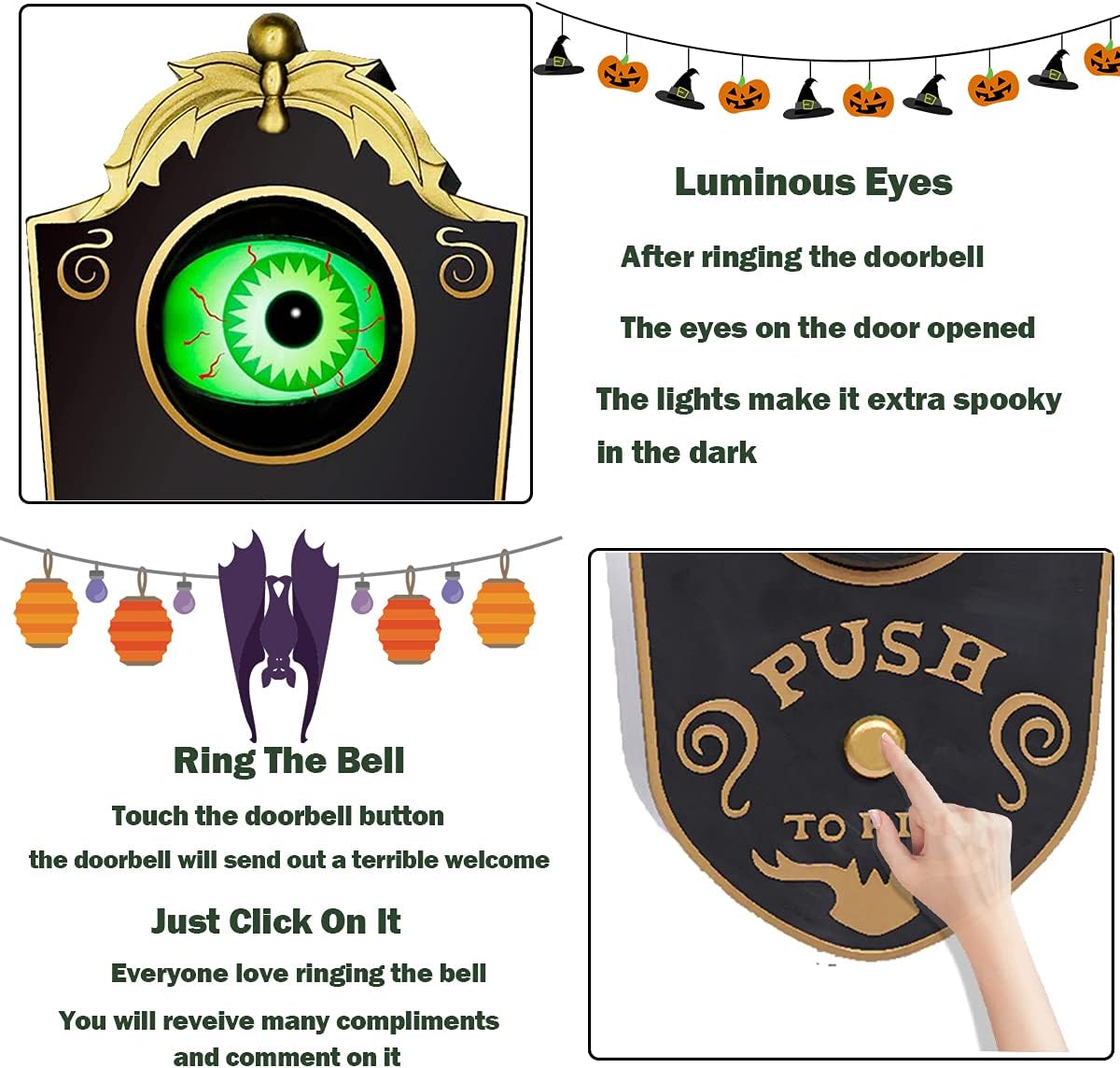 Halloween Doorbell, Haunted Doorbell Animated Eyeball with Spooky Sounds