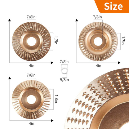 3PCS Wood Carving Disc Set for 4" or 4 1/2" Angle Grinder with 5/8" Arbor