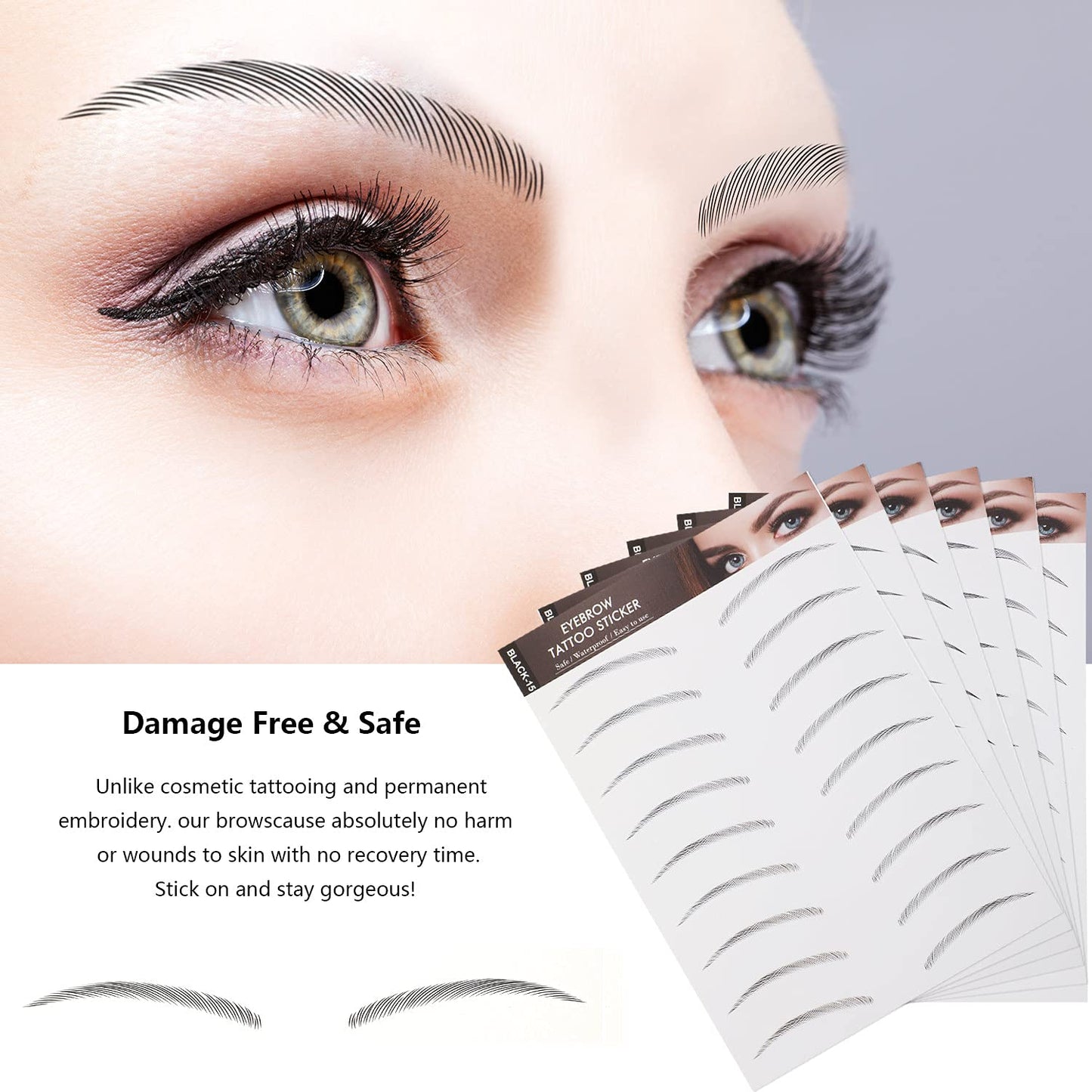 6 Sheets  Realistic Waterproof Eyebrow Tattoo Stickers 42Pairs
