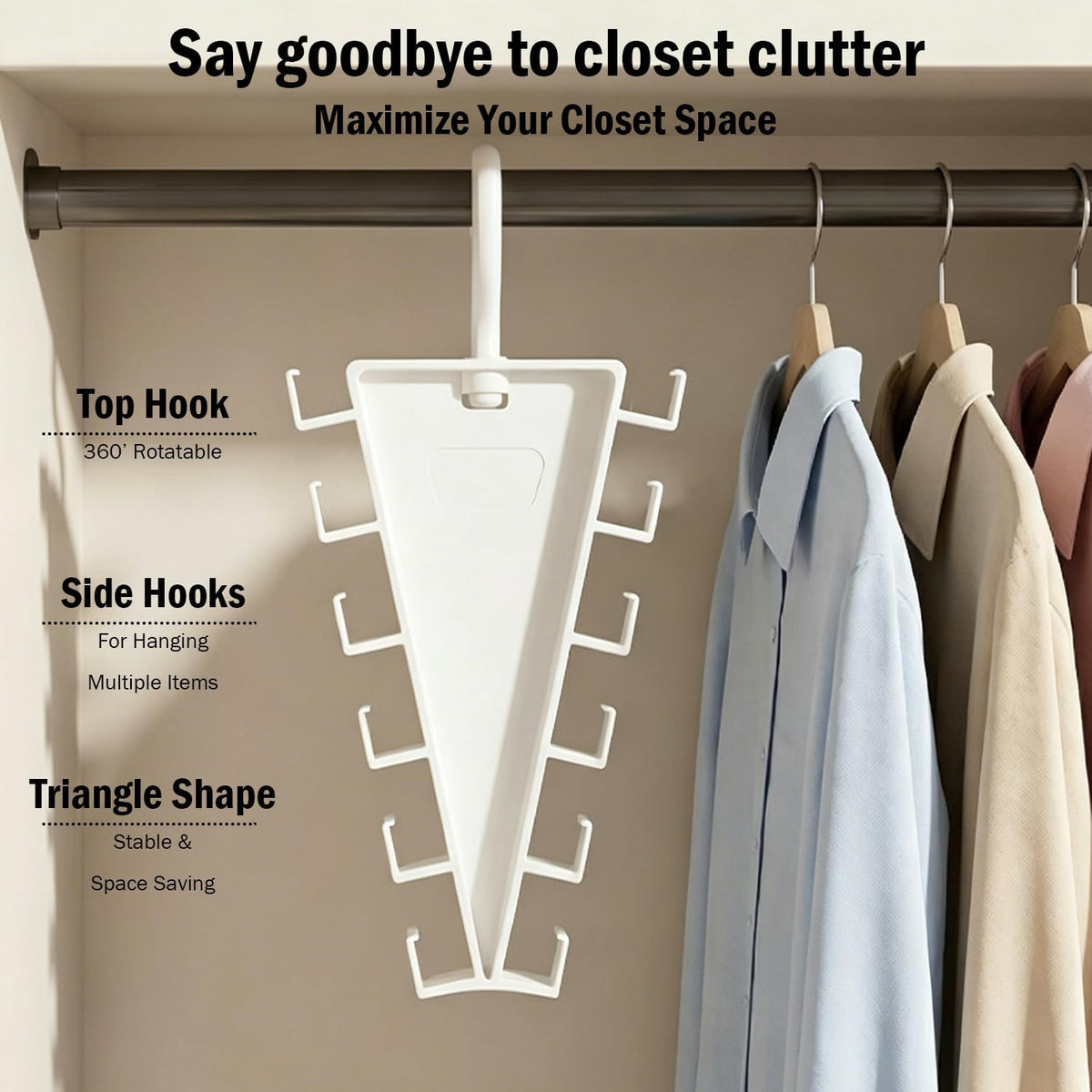  4Pcs V-Shaped Double-Sided Closet Hanger, 12 Hooks Rotating Organizer for Hats Scarves Belts
