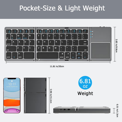 Foldable Bluetooth Keyboard with Touchpad, Ultra Slim Compact