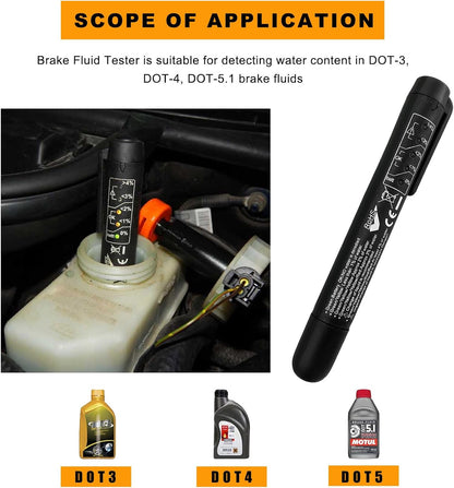 Brake Fluid Liquid Tester Pen, Vehicle High-Precision Hydraulic Liquid Oil Moisture Analyzer with 5 LED Indicators