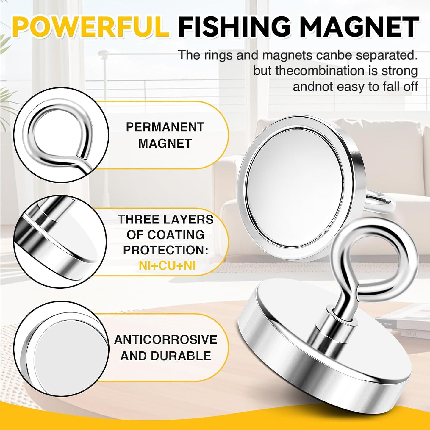Strong Lifting Magnet Neodymium Rare Earth Eyebolt 2.36 inch 500LBS Pulling Force