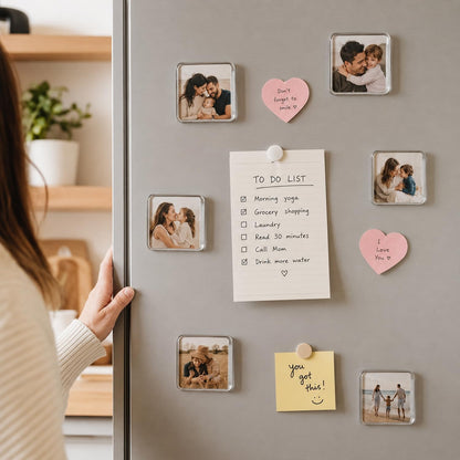 10Pack Magnetic Photo Frames 2"x2" Clear Acrylic DIY Fridge Magnets with Adhesive Backing