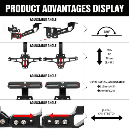 Universal Motorcycle License Plate Bracket with LED Light Aluminum