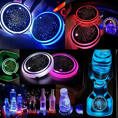 2PCS LED Car Coasters for Cup Holders 7 Colors Changing USB Charging Mat Waterproof