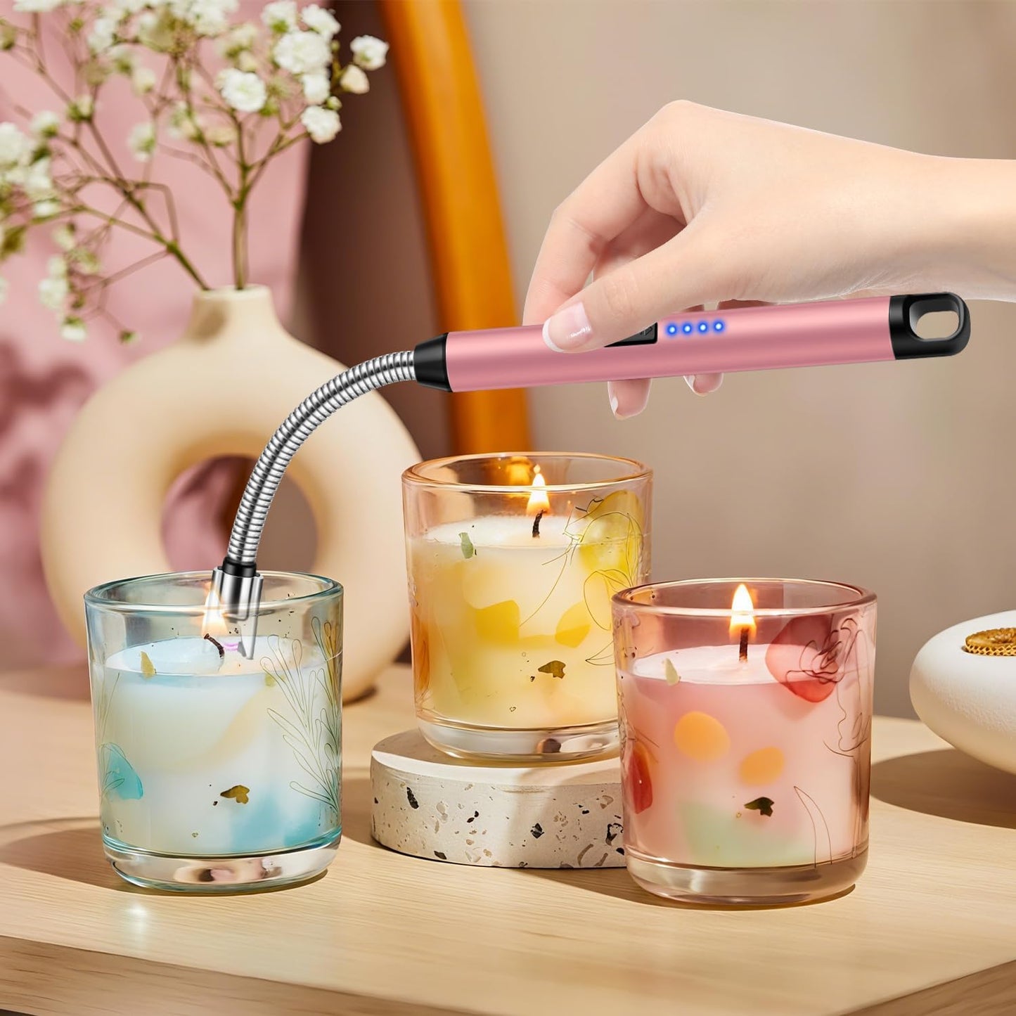 Electric Lighter with 360° Flexible Neck & Safety Lock, Windproof USB Rechargeable