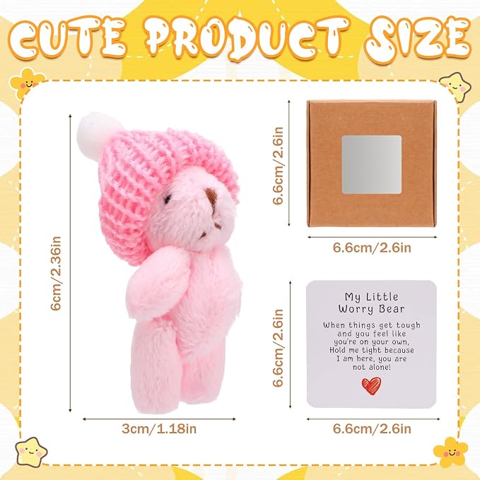 4 Pcs Handmade Little Pocket Bear Set,Anxiety Relief Plush Bear Hug, Thanksgiving Christmas New Year Birthday Gifts