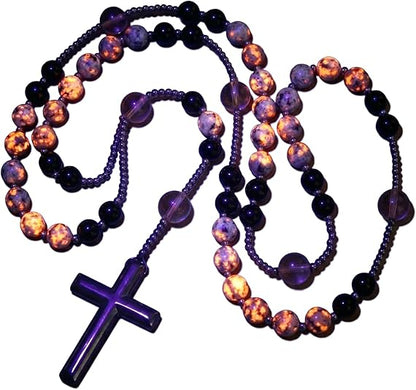Natural Obsidian Yooperlite Rosary Necklace, UV Reactive Energy Protection Healing Crystal
