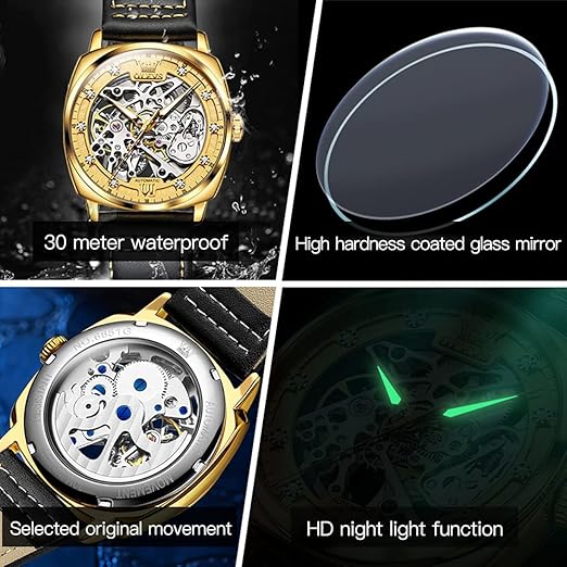Men's Fully Automatic Mechanical Watch Hollow Wrist Watch for 50M Waterproof Sapphire Crystal