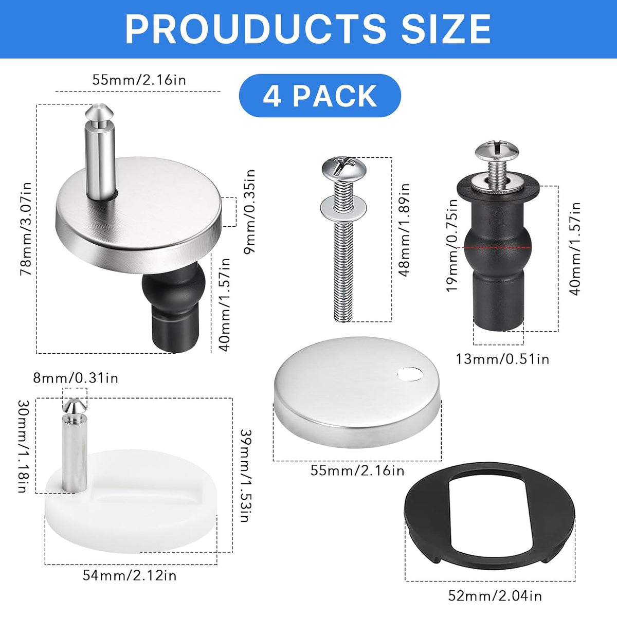 2PCS Universal Toilet Seat Expansion Screw Bolts, Thickened Stainless Steel