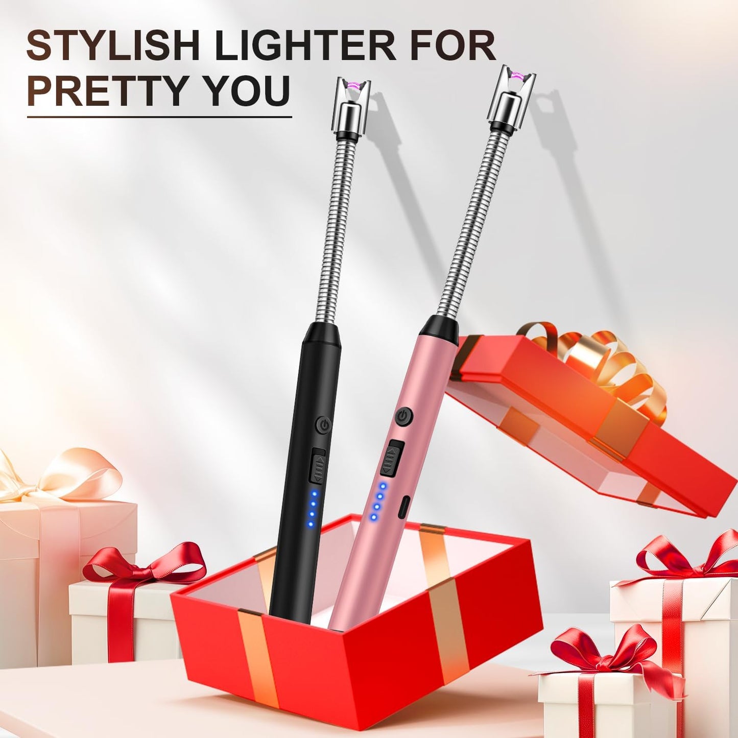 Electric Lighter with 360° Flexible Neck & Safety Lock, Windproof USB Rechargeable