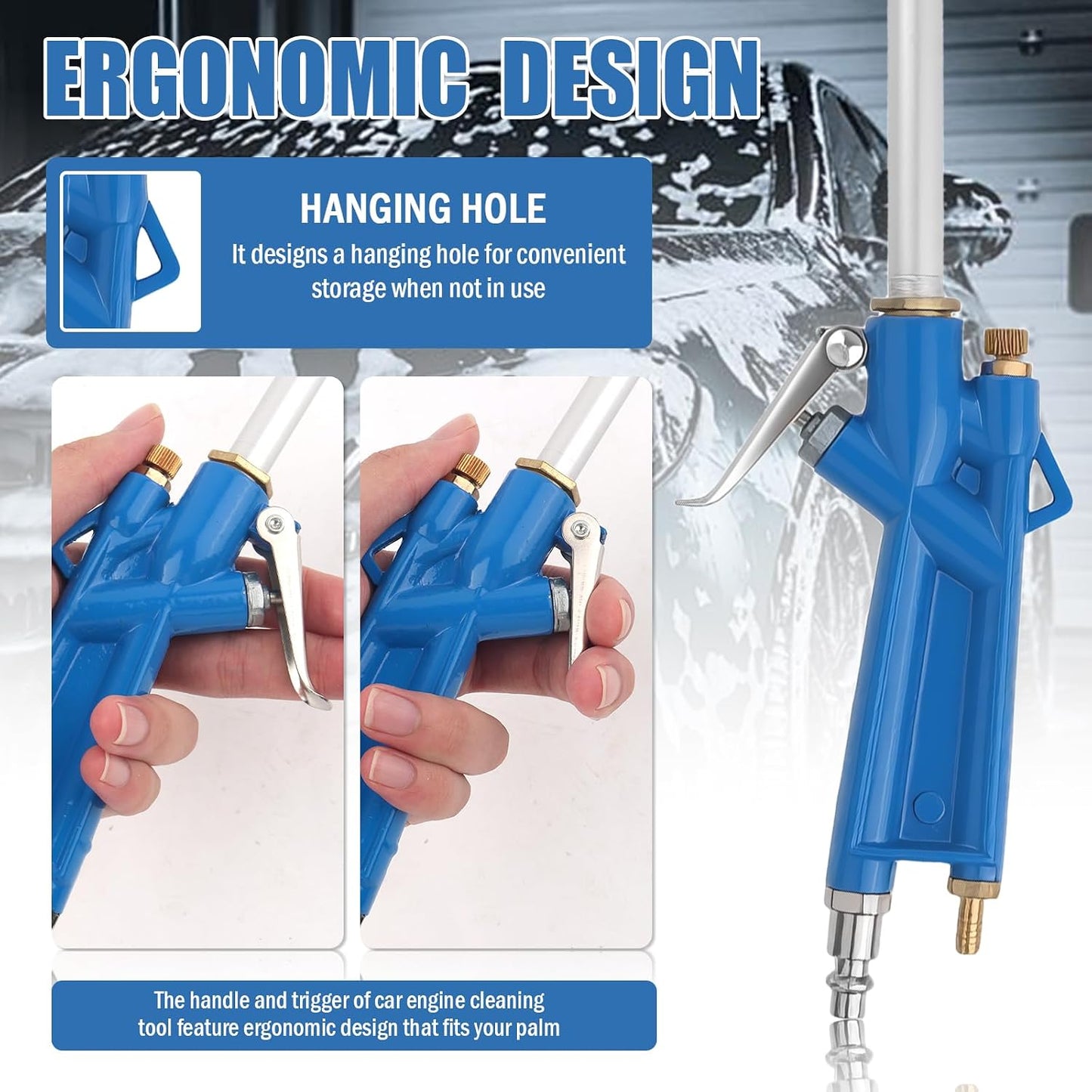 Pneumatic Engine Cleaning Tool with 3.93-foot Hose For Automotive Engine Dust Removal and Precision Cleaning